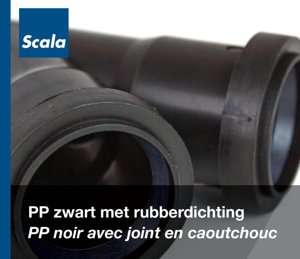 Sanitair: PP zwart met rubberdichting / Sanitaire : PP noir avec joint en caoutchouc